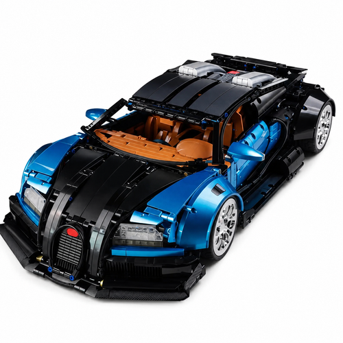 Hypercar Veyron UV Gloss Edition K-BOX 10553 en briques — vue 3/4 avant bleu et noir