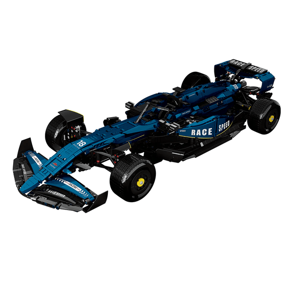 F1 Formula Car Bleu en briques 1:8 – vue principale de la monoplace bleue sur fond blanc