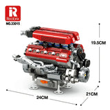 dimensions moteur F1 en briques Reobrix 33015 taille et proportions détaillées