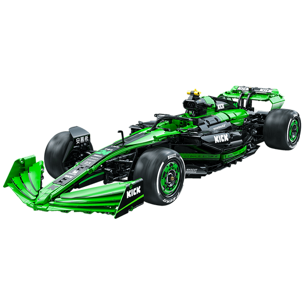 Formule 1 CaDA en briques vue avant - monoplace verte et noire détaillée échelle 1:8