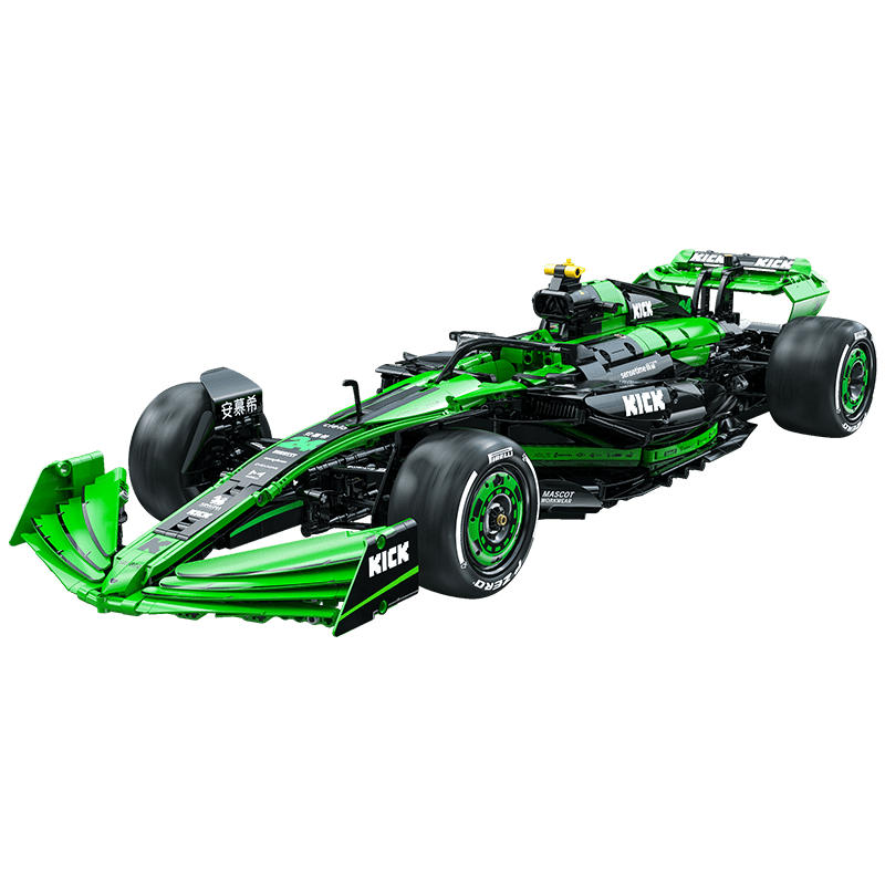 Formule 1 CaDA en briques vue avant - monoplace verte et noire détaillée échelle 1:8