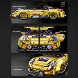 Porsche GT3 Gold Edition en briques 1:8 – vue du dessus montrant le toit et les lignes