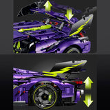 Lamborghini Purple Bull en briques 1:8 – vue trois-quarts arrière montrant le moteur