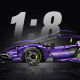 Lamborghini Purple Bull en briques 1:8 – gros plan sur l'intérieur et le tableau de bord
